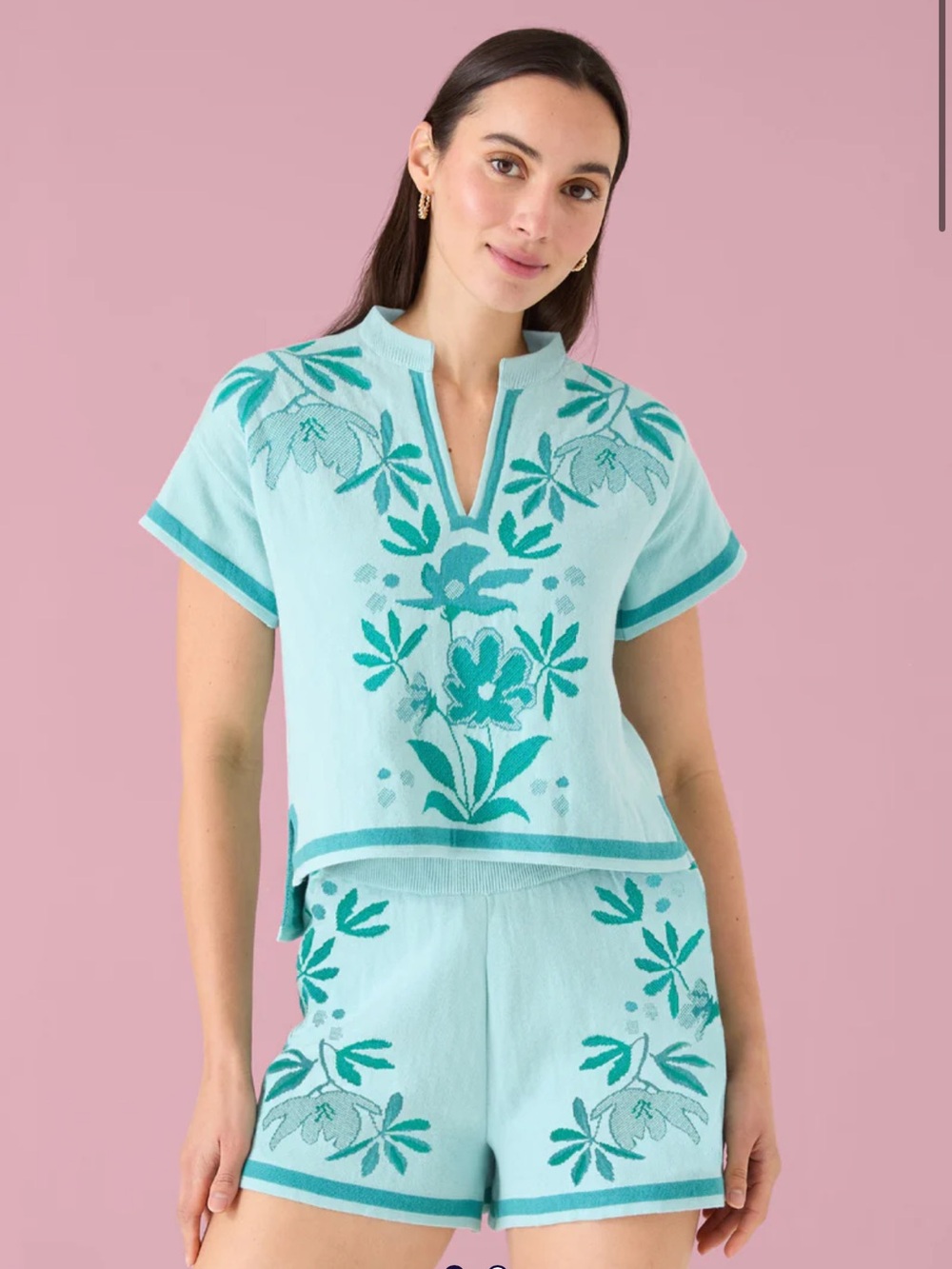 NWT Alivia Ella Top & Jesse Short Matching Mint Palmetto Floral Jacquard Set L